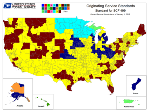 Post Office Standard Postage Delivery Timeline Map