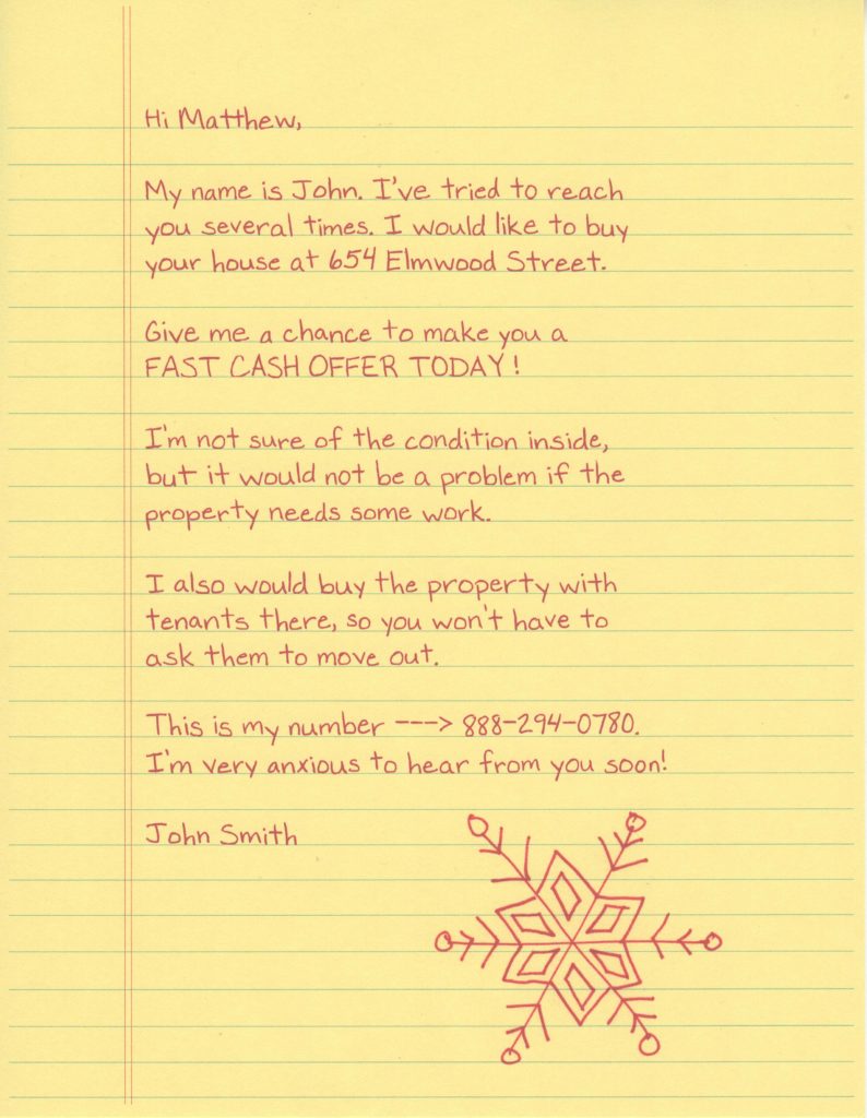 Investor – Follow-Up Fast Cash Offer – Snowflake Doodle