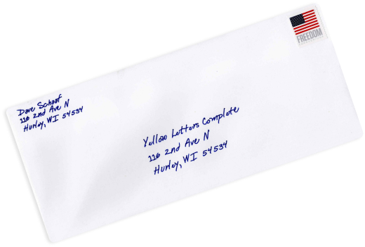 Handwritten White Envelope - Yellow Letters Complete
