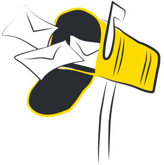 Illustration Of A Yellow Mailbox With Envelopes Being Placed Inside, Symbolizing Mail Delivery Or Communication Services.