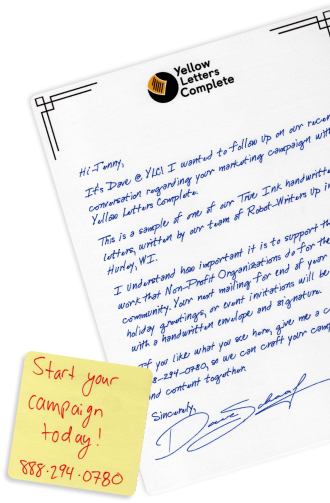 Personalized Marketing Letter From Yellow Letters Complete Featuring Handwritten Message, Envelope, And Qr Code With Call To Action For Starting A Campaign, Including Contact Information