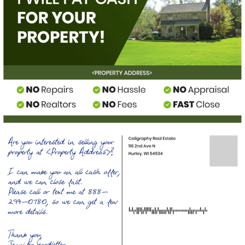 Handwritten Green Real Estate Postcard